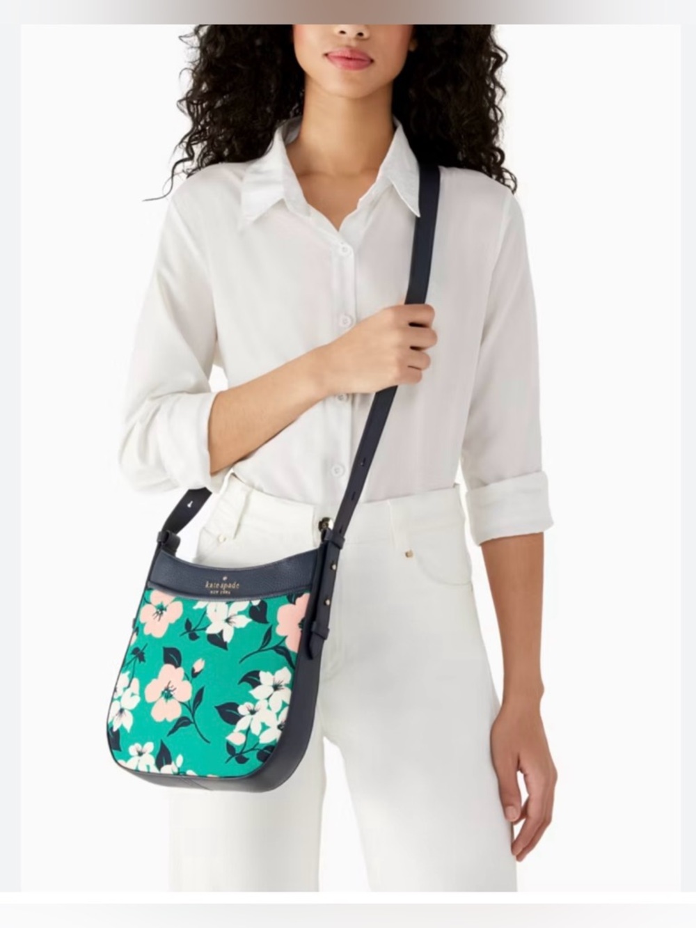 Kate Spade New York LEILA NORTH SOUTH CROSSBODY floral green bag - Picture 2 of 6